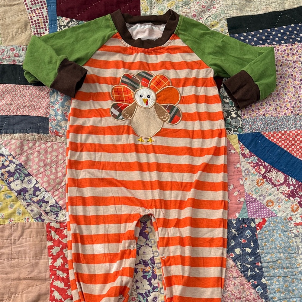 Thanksgiving Striped Orange and Green Kids One Piece